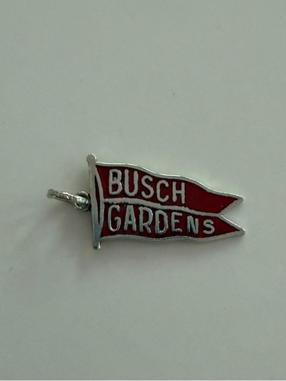 Vintage Busch Gardens Red Enameled Pennant Charm in Sterling Silver